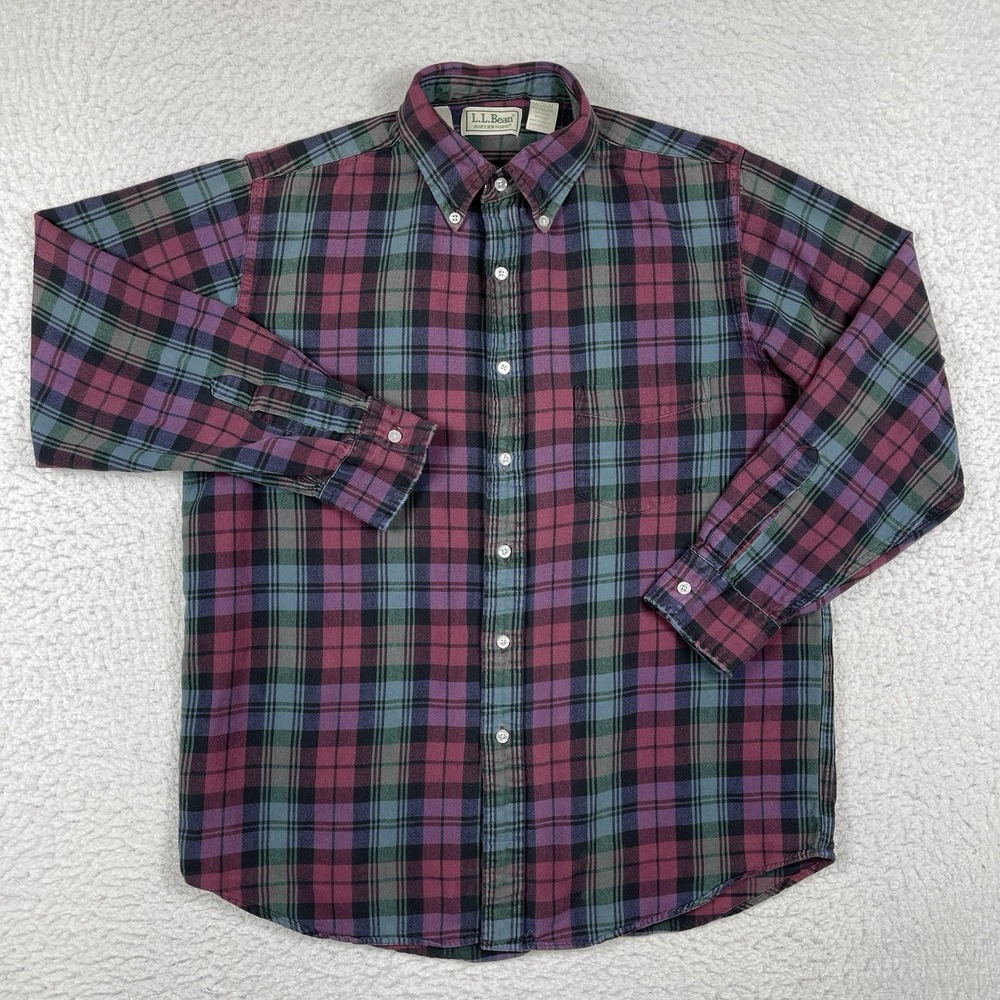 LL Bean Shirt Mens Medium Red Green Northwoods Plaid Flannel Vintage Outdoors
